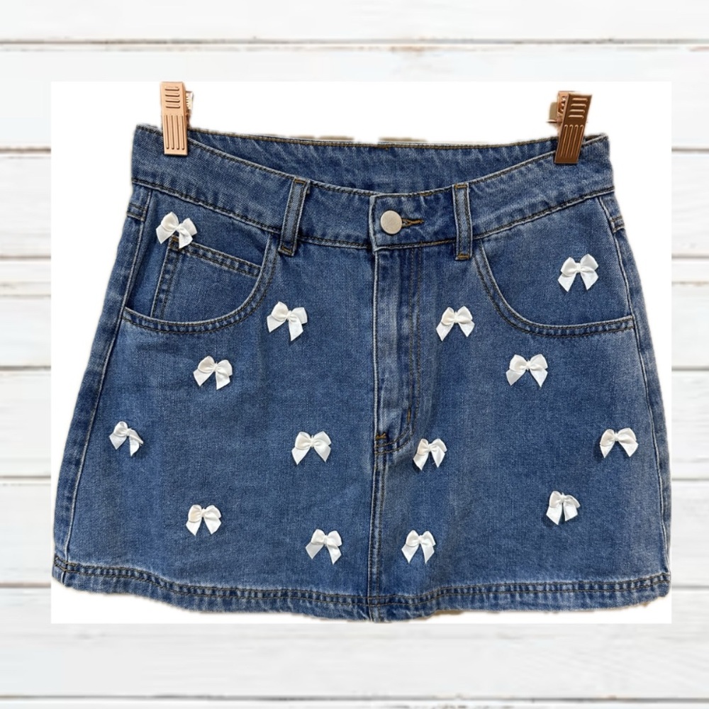 MABLE Women's Jean Skirt with Bow Accents🤍 Costal Cowgirl Cottagecore